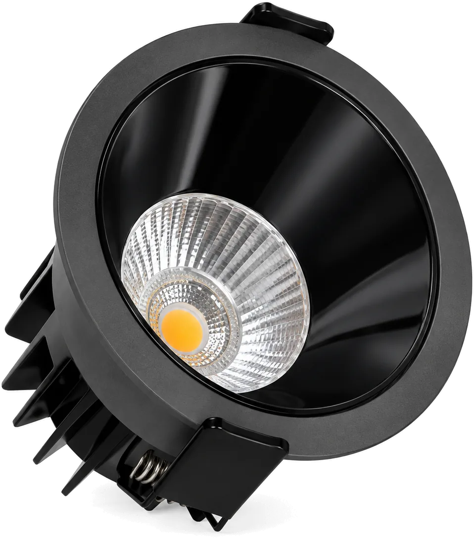 Glaron Delta Pro COB downlight with a glossy black reflector
