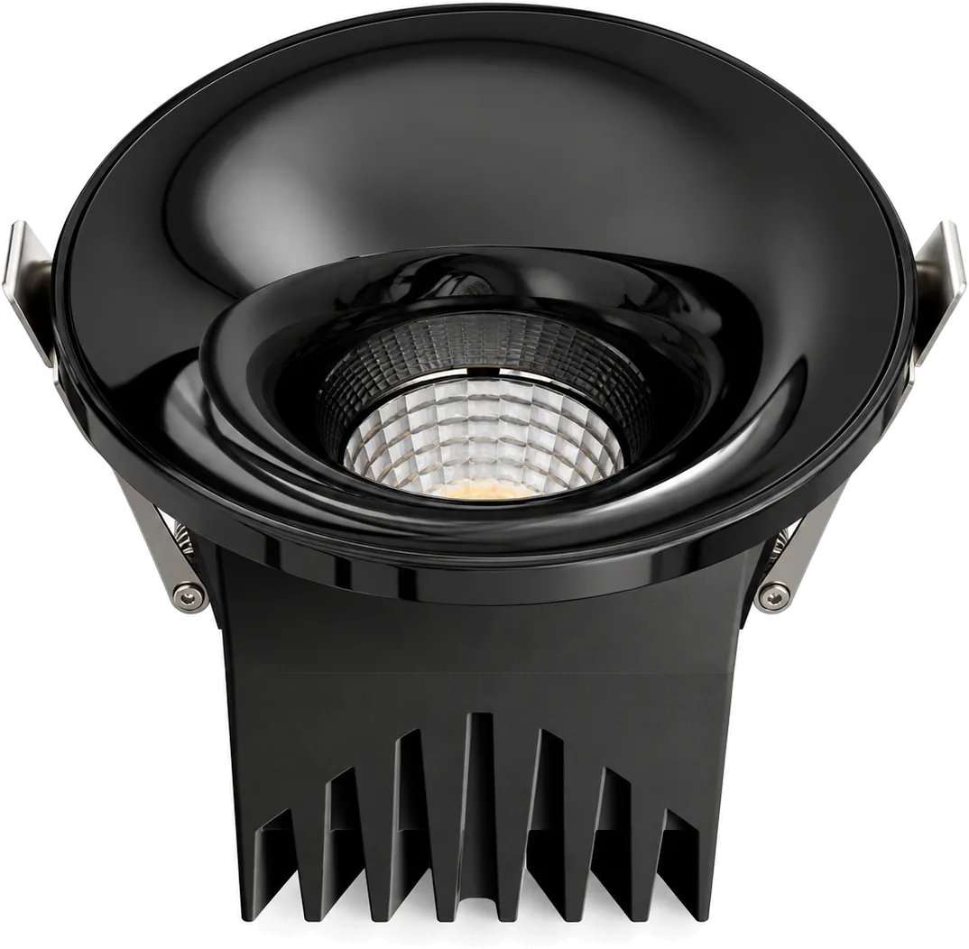 Glaron Gem COB downlight in black with a glossy reflector